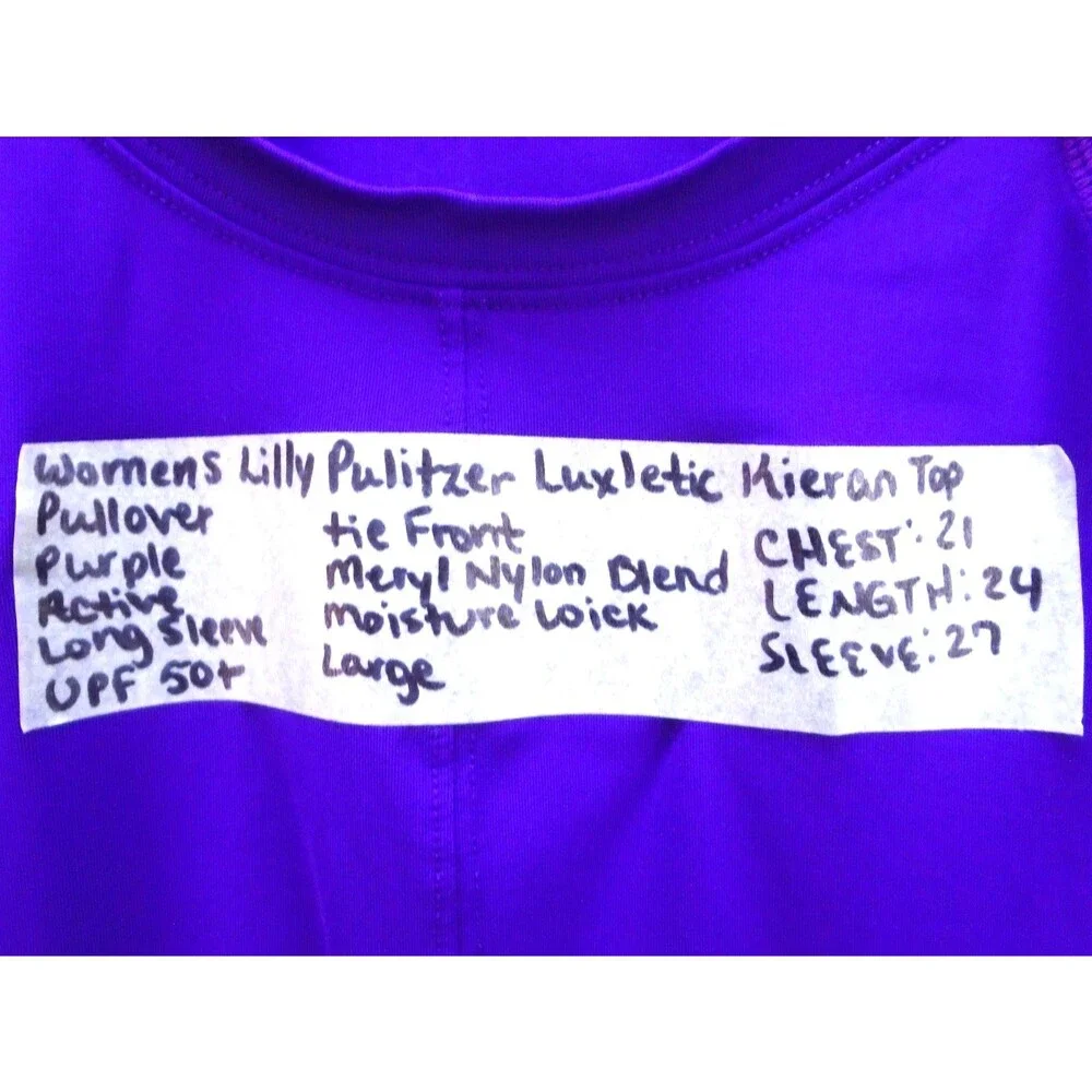 Lilly Pulitzer Kieran Luxletic Womens Size L Long Sleeve Purple Tie Front - Picture 4 of 14